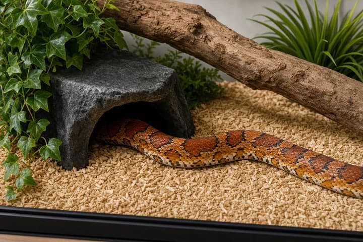 Terrarium dla węża zbożowego — wymiary, kryjówki i akcesoria