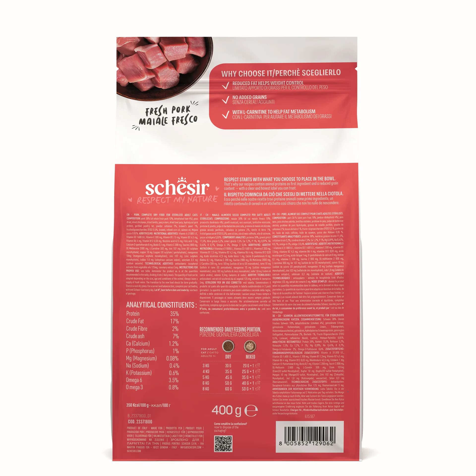 Schesir Animal Monoprotein Formula Sterilized karma sucha dla kota po sterylizacji szynka worek – 400 g