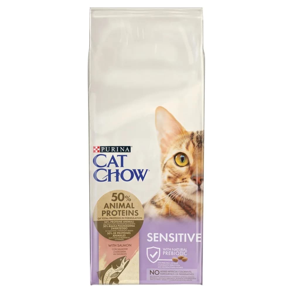 Cat Chow Purina Sensitive sucha karma bogata w łososia 15 kg