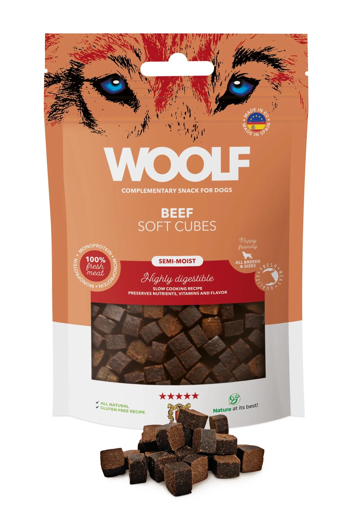 Woolf Soft Cubes Beef Monoprotein Miękki przysmak dla psa Wołowina Monoprotein 100 g
