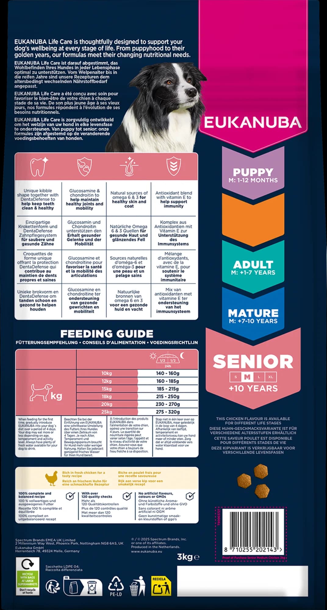 Eukanuba Life Care Senior Medium Breed karma sucha ze świeżym kurczakiem dla starszych psów średnich ras – 3 kg