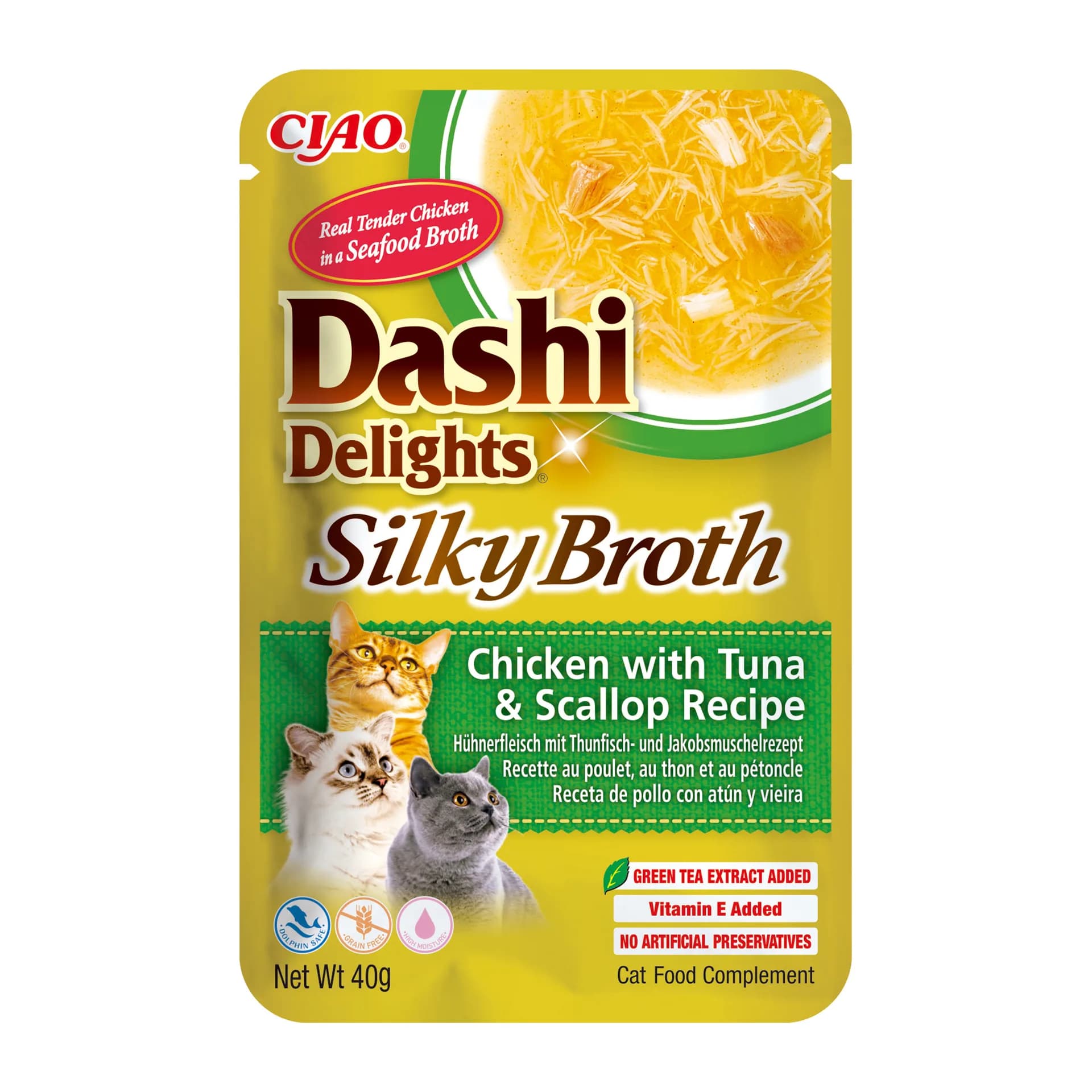 INABA Dashi Delights Silky Broth karma mokra z kurczakiem, tuńczykiem i przegrzebkami dla kotów 40 g