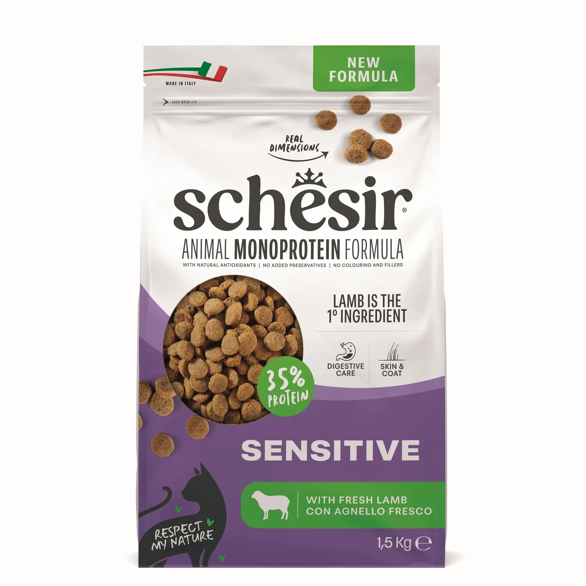 Schesir Animal Monoprotein Formula Sensitive karma sucha dla dorosłych kotów jagnięcina worek – 15 kg