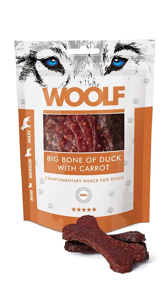 Woolf Big Bone Duck Carrot przysmak dla dorosłych psów Kostki Kaczka z Marchewką 100 g
