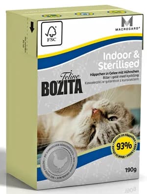 Bozita Feline Indoor & Sterilised kawałeczki mięsa w galarecie dla kotów sterylizowanych, żyjących wewnątrz 190 g