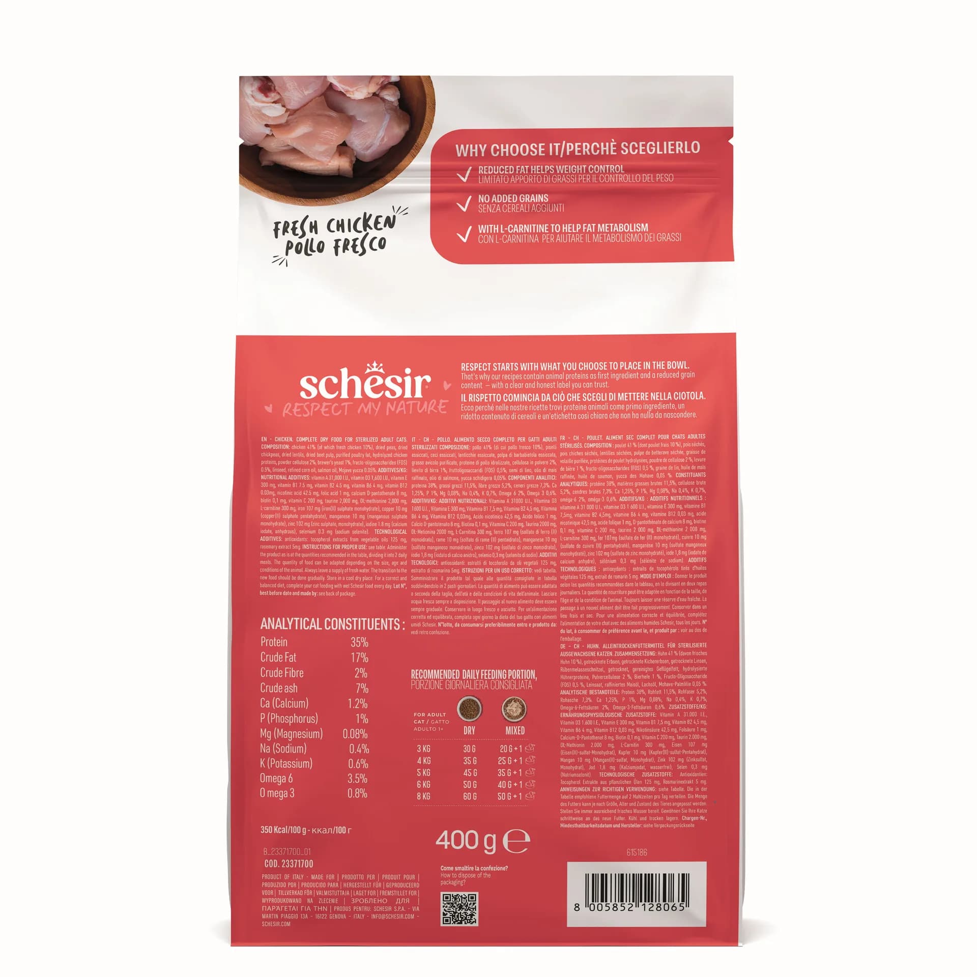 Schesir Animal Monoprotein Formula Sterilized karma sucha dla kota po sterylizacji kurczak worek – 400 g