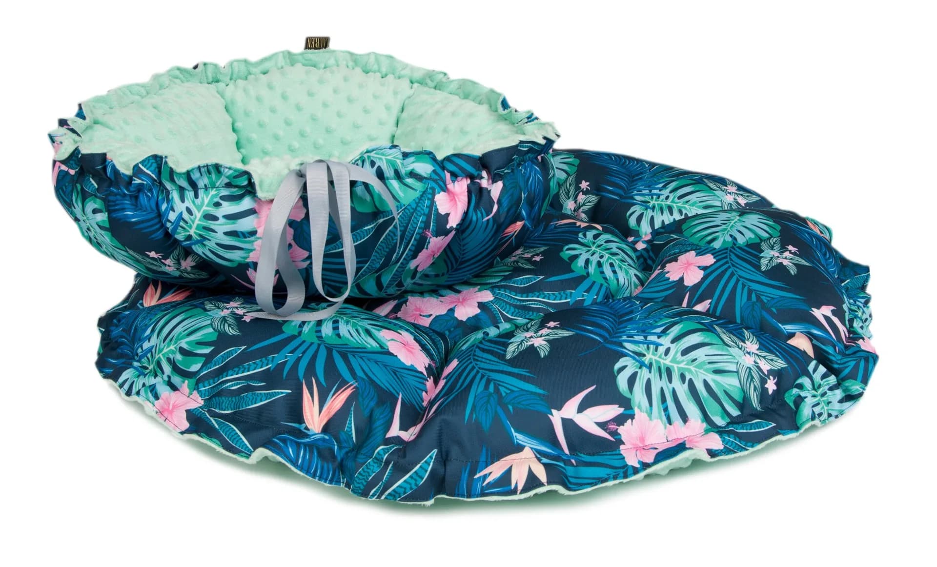 Lauren Design legowisko pikowane dla kota i psa Daisy Tropic Tropic + róż minky/⌀ 80 cm