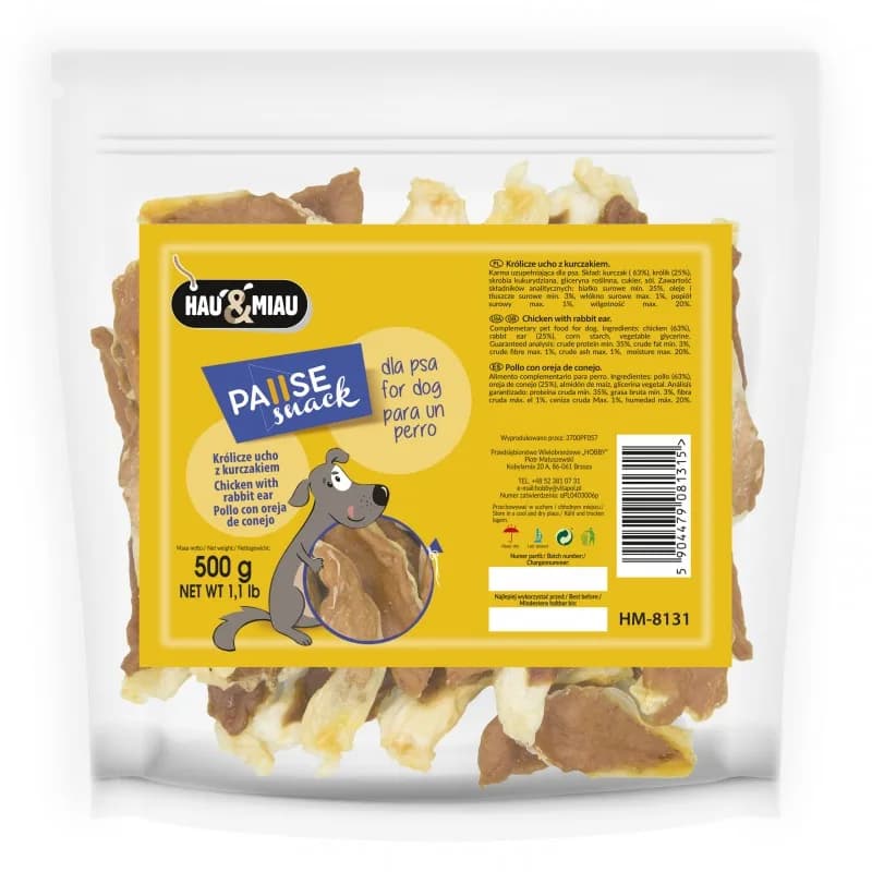Hau&Miau Królicze ucho z kurczakiem przysmak dla psa 500 g