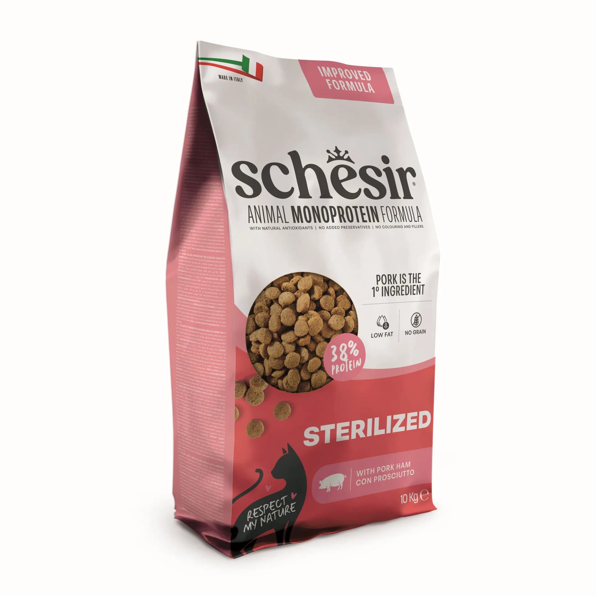 Schesir Animal Monoprotein Formula Sterilized karma sucha dla kota po sterylizacji szynka worek – 10 kg