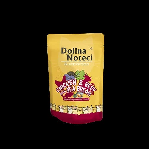 Dolina Noteci Superfood karma mokra dla dorosłych kotów kurczak i wołowina z doradą 85 g