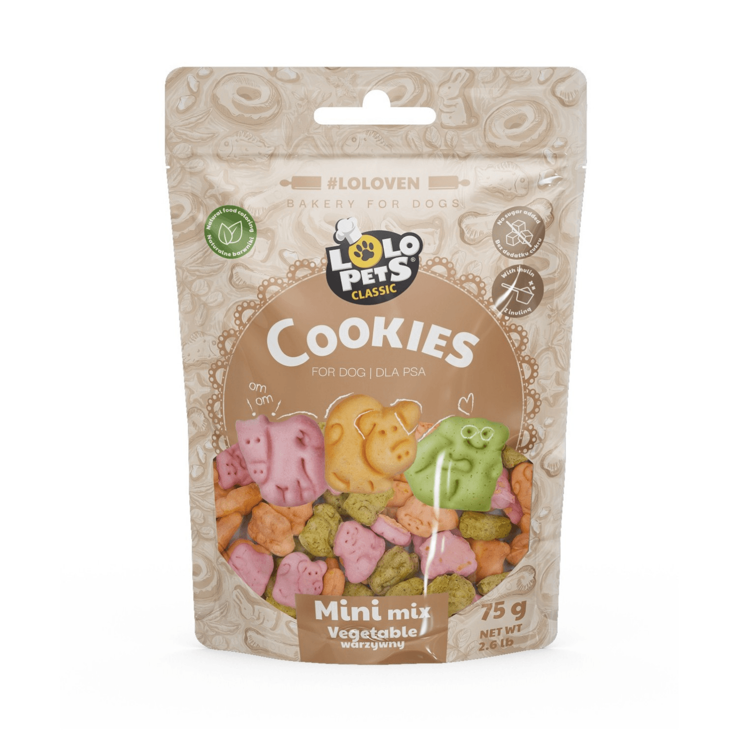 Lolo Pets Ciastka przysmak dla psów mini mix zwierzątka warzywne 75 g