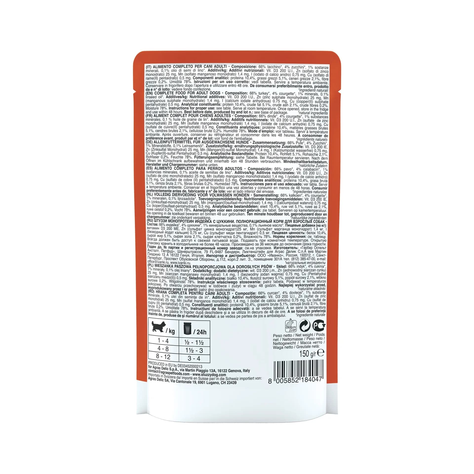 Stuzzy Monoprotein karma mokra dla psa świeży indyk z cukinią pasztet saszetka 150 g