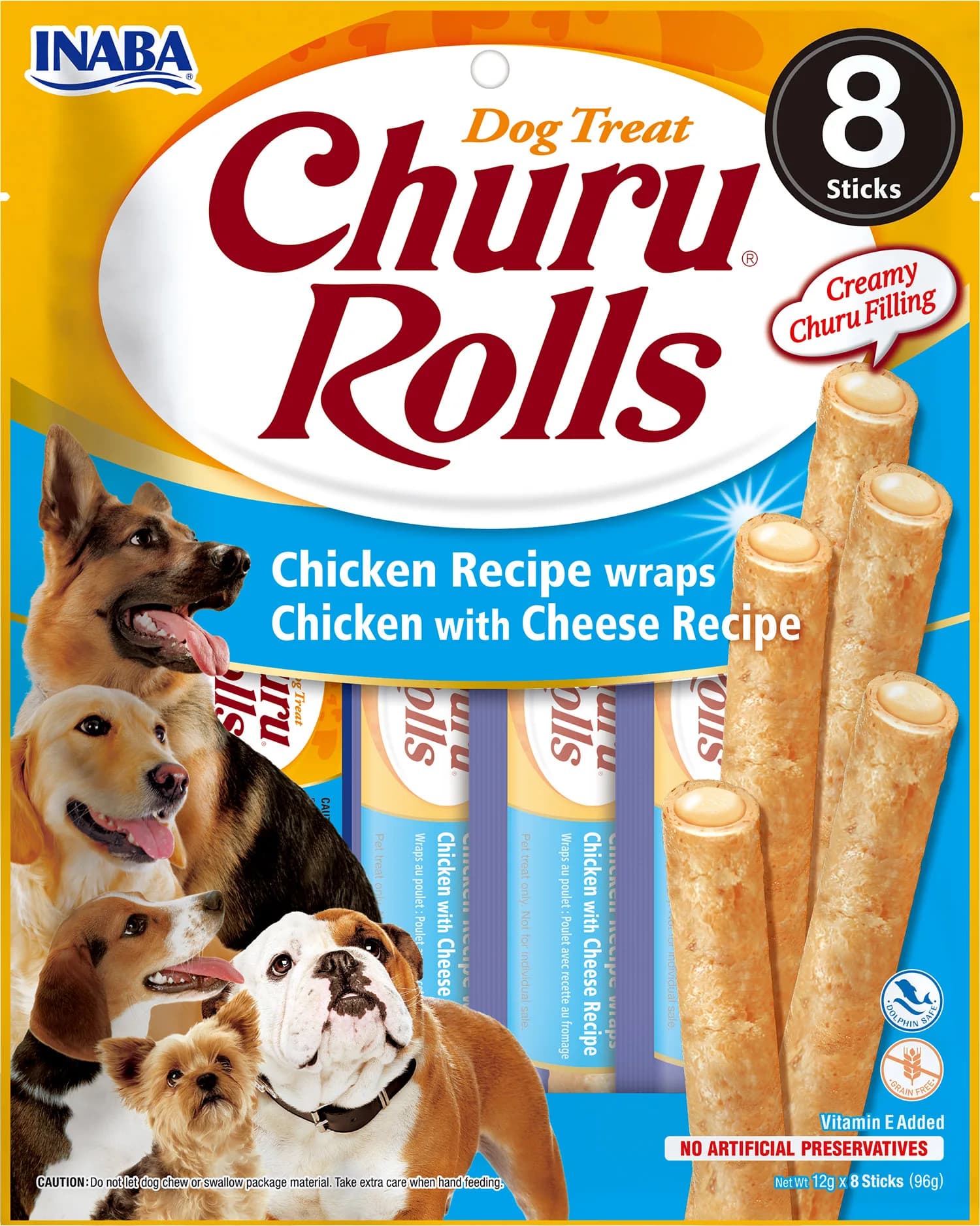 INABA Churu Rolls Dog miękkie przysmaki dla psa z kurczakiem i serem 8 x 12 g