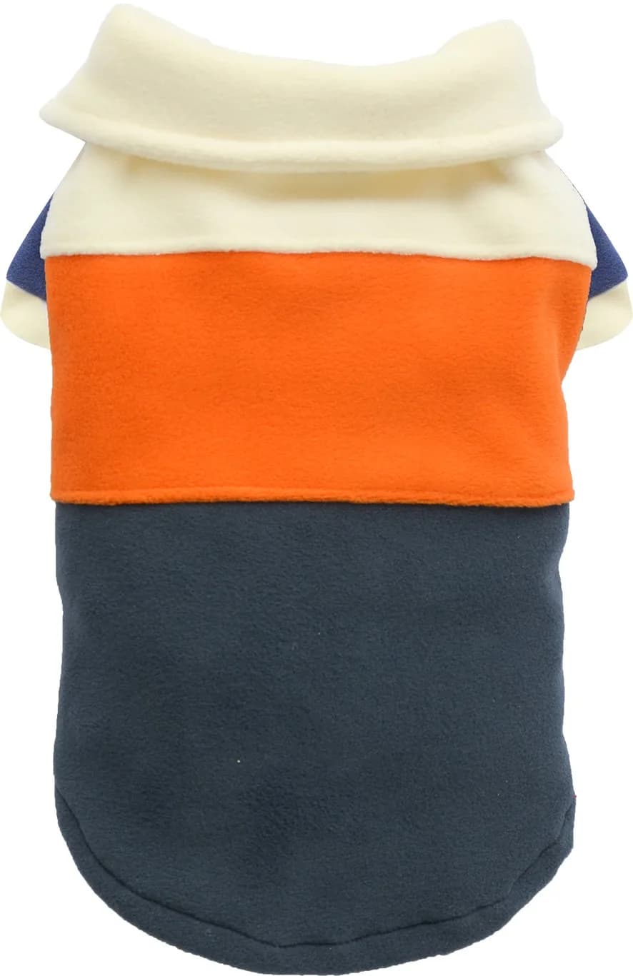 DoggyDolly Sweter z polaru w kremowo/pomarańczowo/niebieskie paski dla małego psa XS