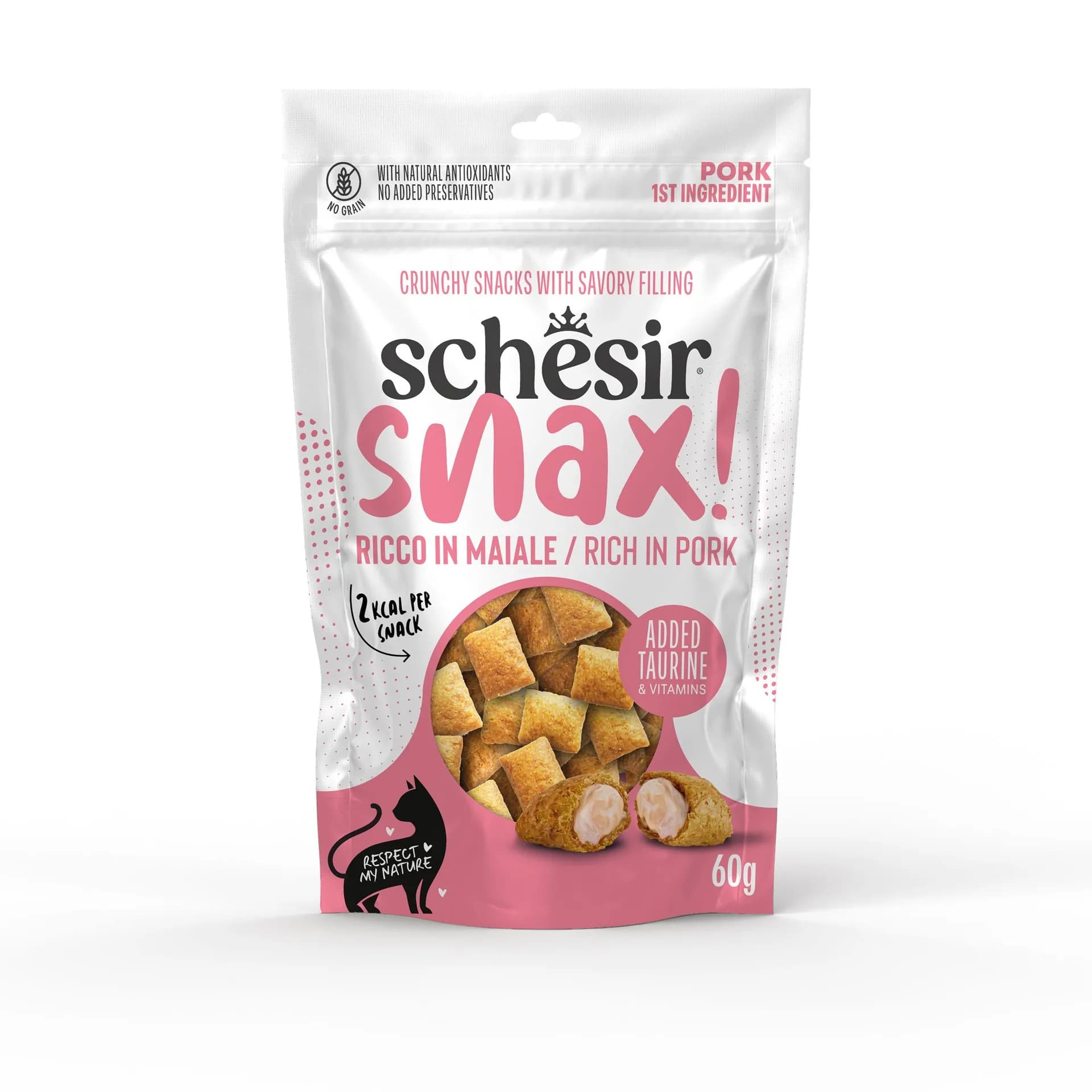 Schesir Snax przysmak z nadzieniem dla dorosłych kotów wieprzowina 60 g