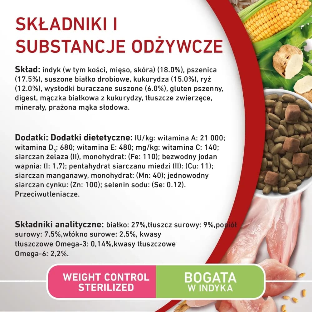 Purina ONE Weight Control/Sterilized Medium/Maxi karma sucha dla dorosłych psów bogata w indyka z ryżem 2,5 kg