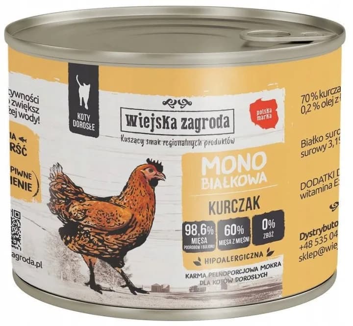 Wiejska Zagroda Monobiałkowa Kurczak karma mokra z kurczakiem dla dorosłych kotów 200 g