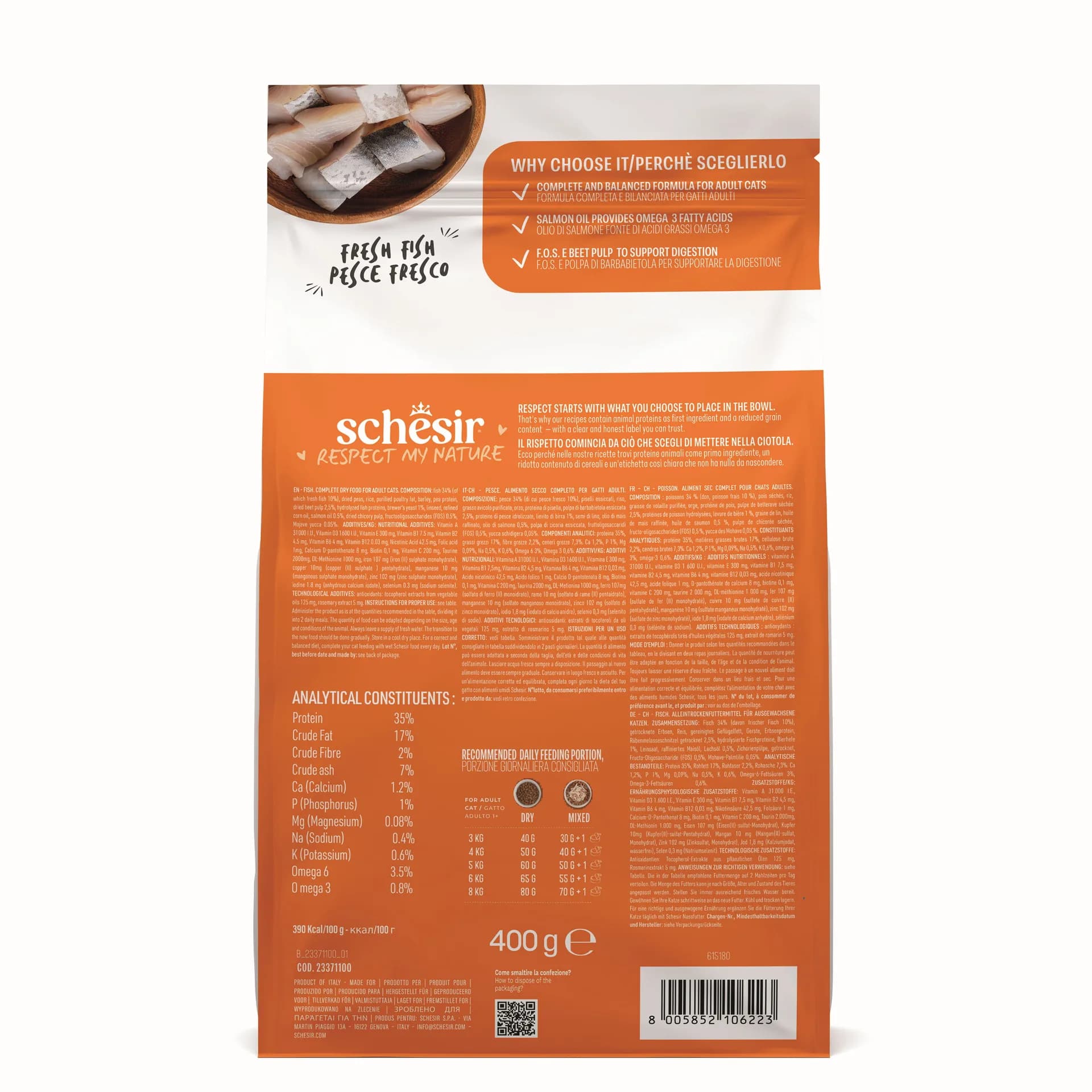 Schesir Animal Monoprotein Formula karma sucha dla dorosłego kota ryby – 400 g