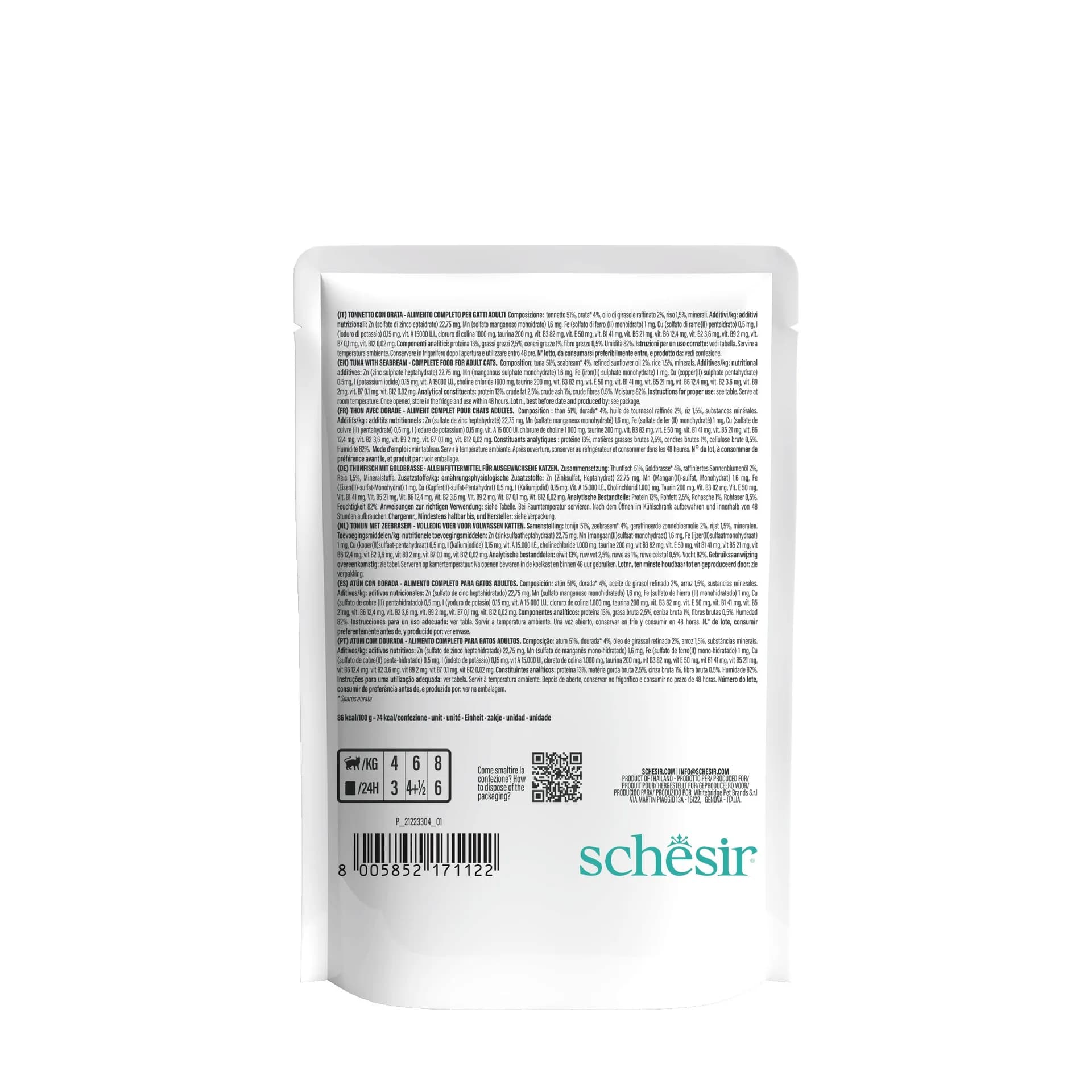 Schesir Karma mokra dla kotów tuńczyk z doradą w galarecie – saszetka – 85 g