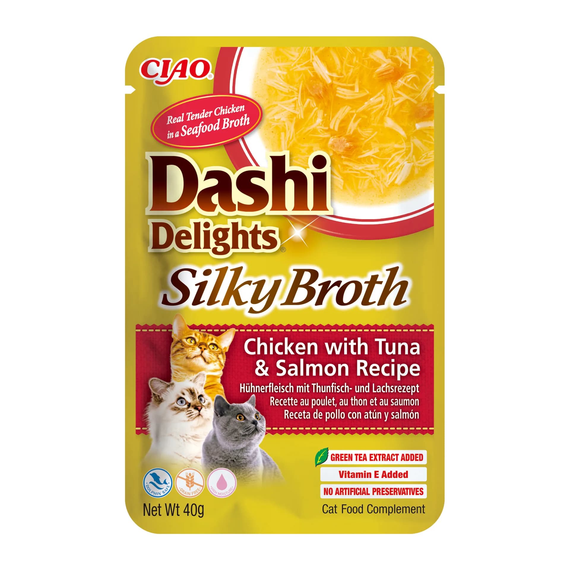 INABA Dashi Delights Silky Broth karma mokra z kurczakiem, tuńczykiem i łososiem dla kotów 40 g