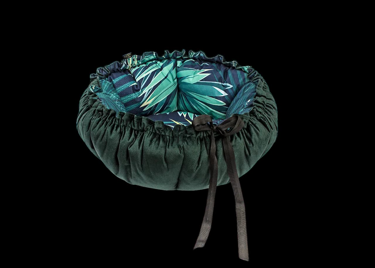 Lauren Design Legowisko dla kota i psa Daisy Velvet – szary velvet + róż minky / ⌀ 80