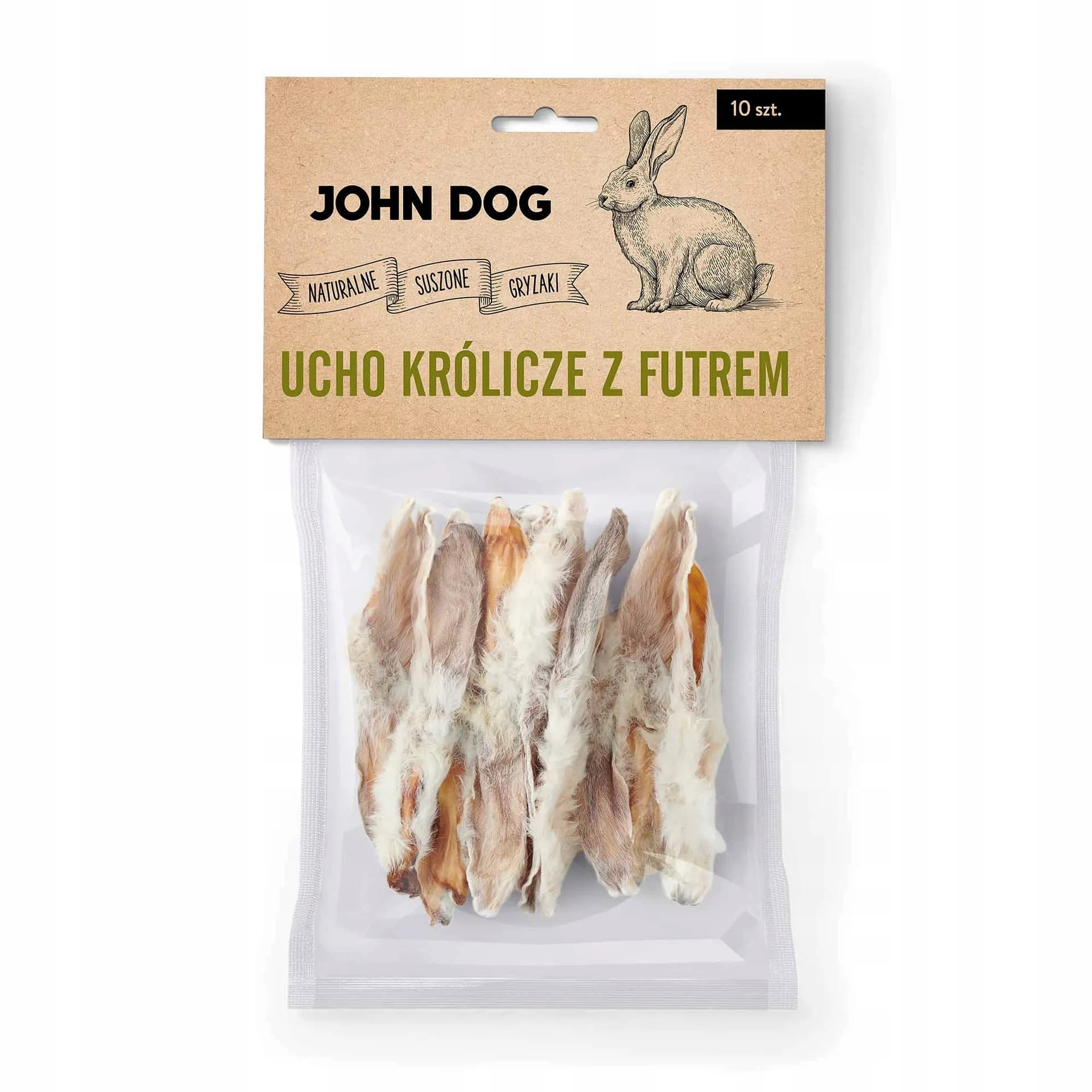 John Dog Gryzak naturalny ucho królicze dla psa 10 szt.