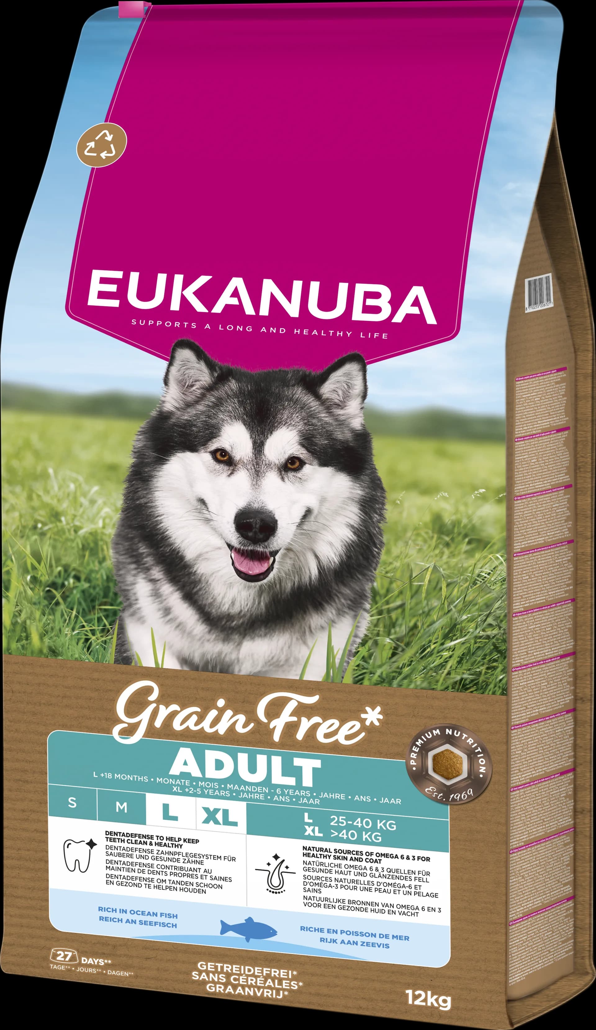 Eukanuba Grain Free karma sucha dla dorosłych psów ras dużych z rybami 12 kg