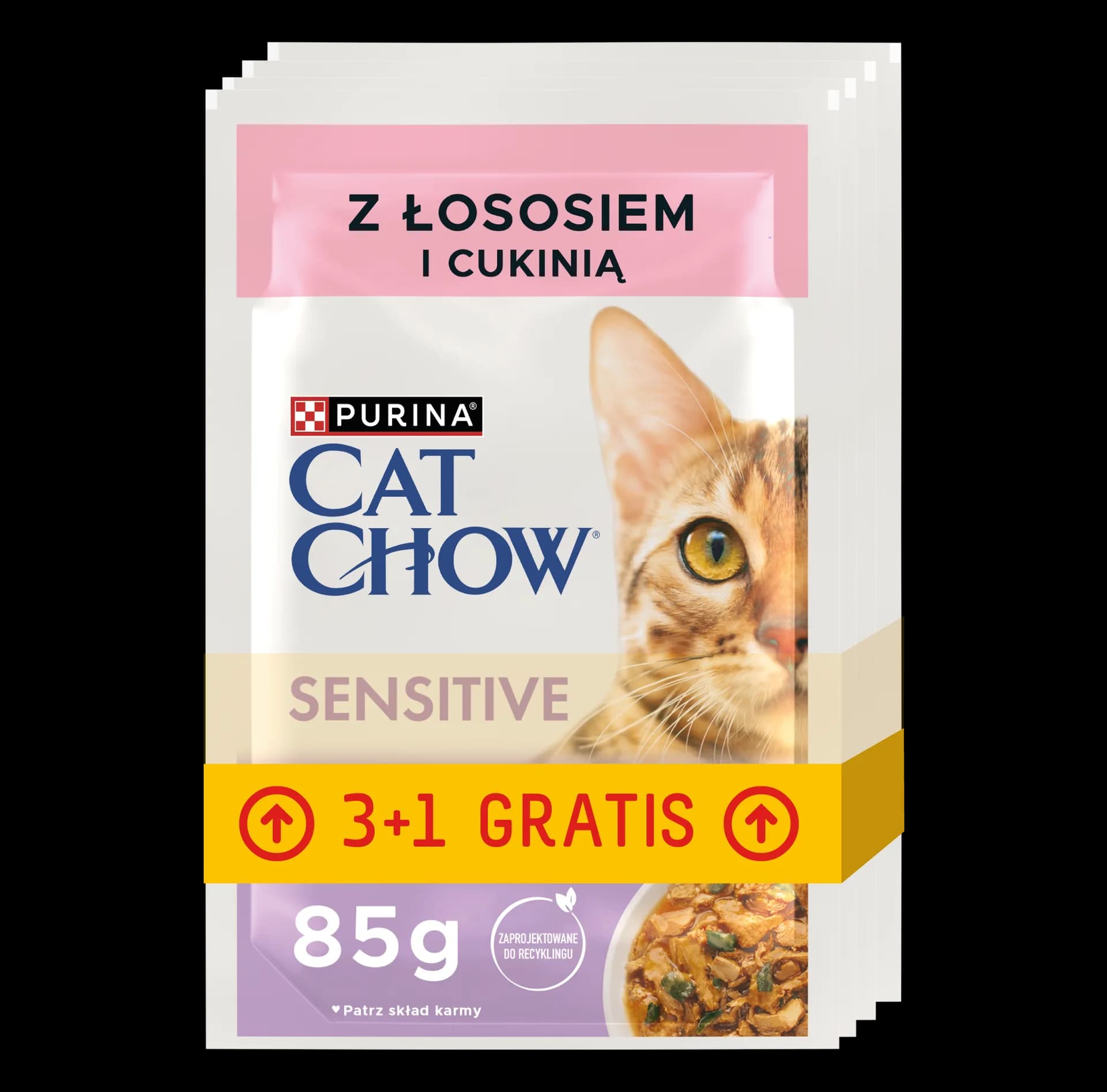 Cat Chow Purina Adult Sensitive karma mokra z łososiem i cukinią w sosie dla dorosłych kotów 4 × 85 g
