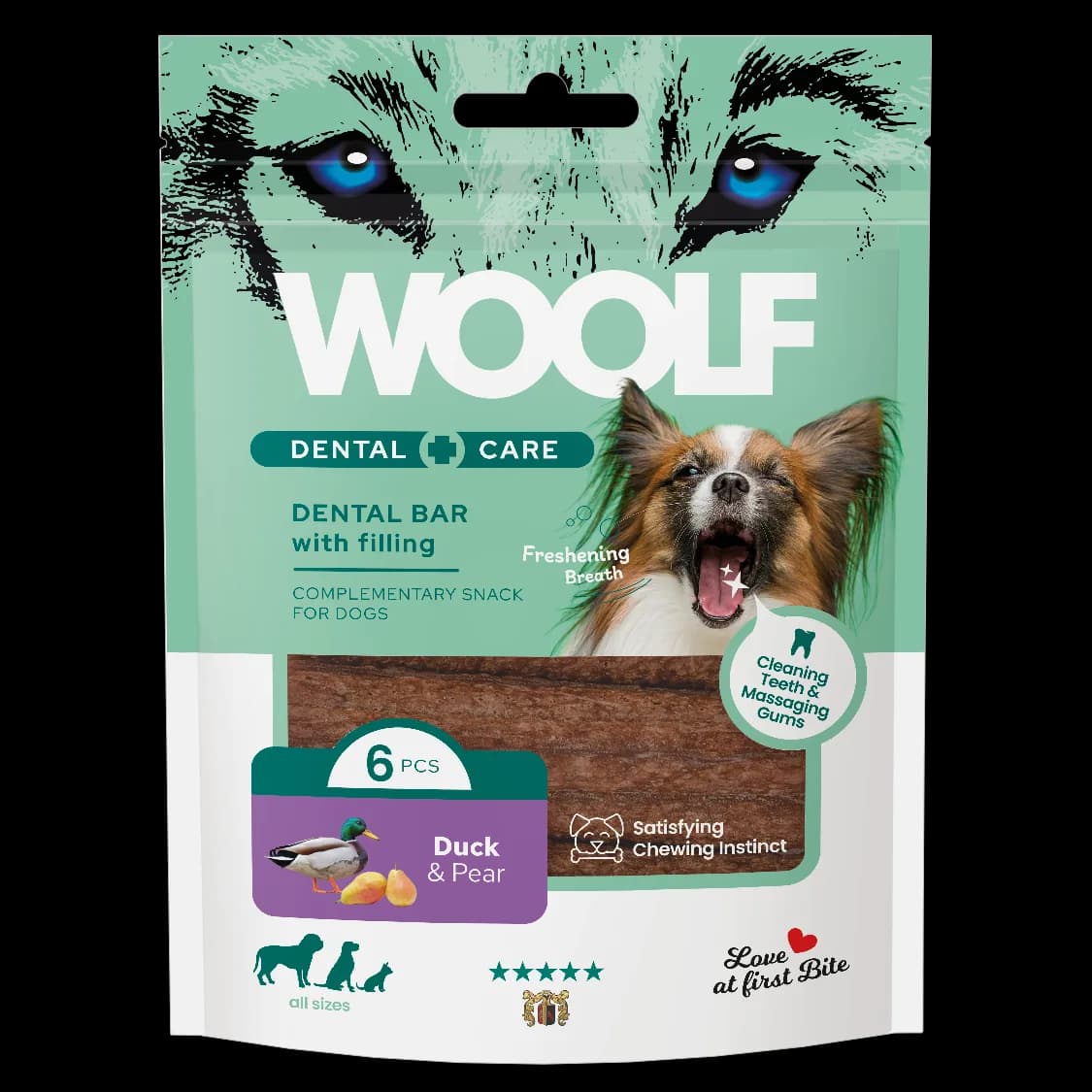 Woolf Dental Care Dentystyczny przysmak dla psa Kaczka i gruszka 108 g