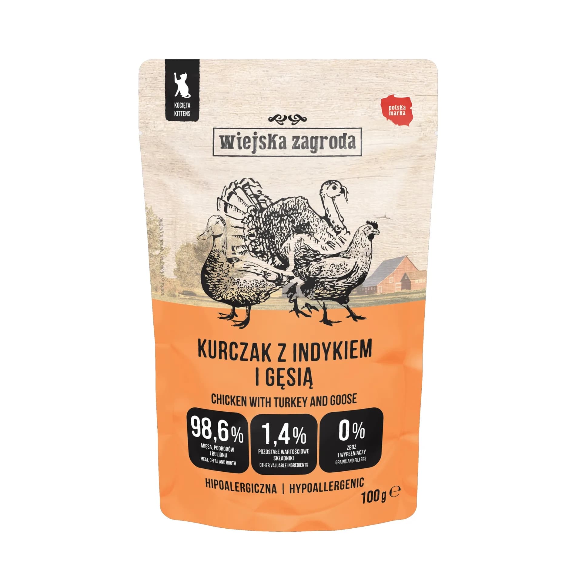 Wiejska Zagroda Karma mokra dla kociąt Kurczak z indykiem i gęsią 100 g