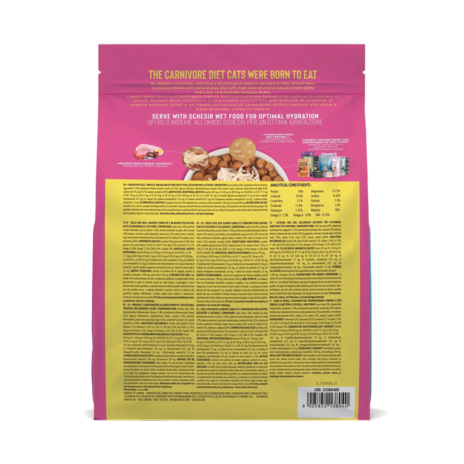 Schesir Born Carnivore karma sucha dla kociąt kurczak z jajkiem – 255 g