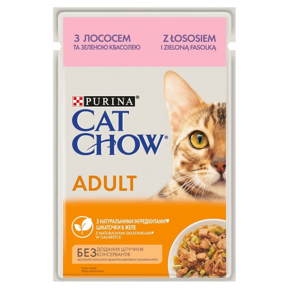 Cat Chow Purina Adult mokra karma z łososiem i zielonym groszkiem w galaretce