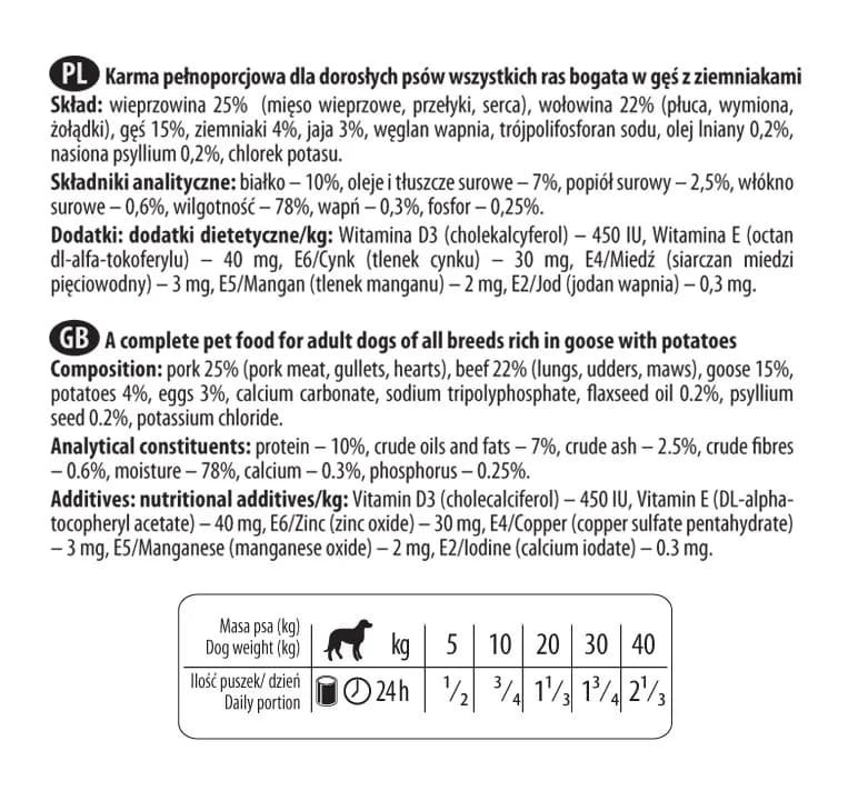 Dolina Noteci Premium bogata w gęś z ziemniakami dla psa – 400 g
