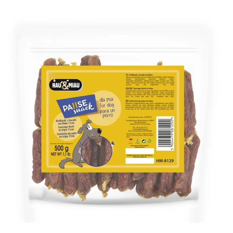 Hau&Miau Kiełbaski z kaczki we flaku przysmak dla psa kaczka we flaku 500 g
