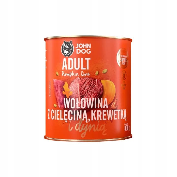 John Dog Pumpkin Line karma mokra dla dorosłego psa wołowina z cielęciną, krewetkami i dynią – 800 g