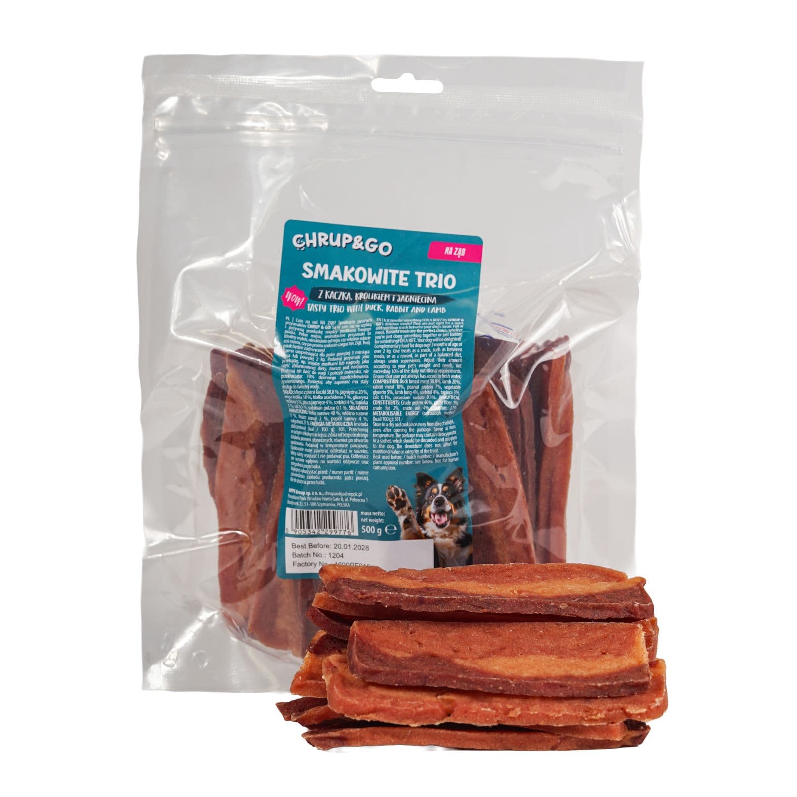 Chrup&Go Przysmak dla psa Smakowite trio z kaczką, królikiem i jagnięciną 500 g