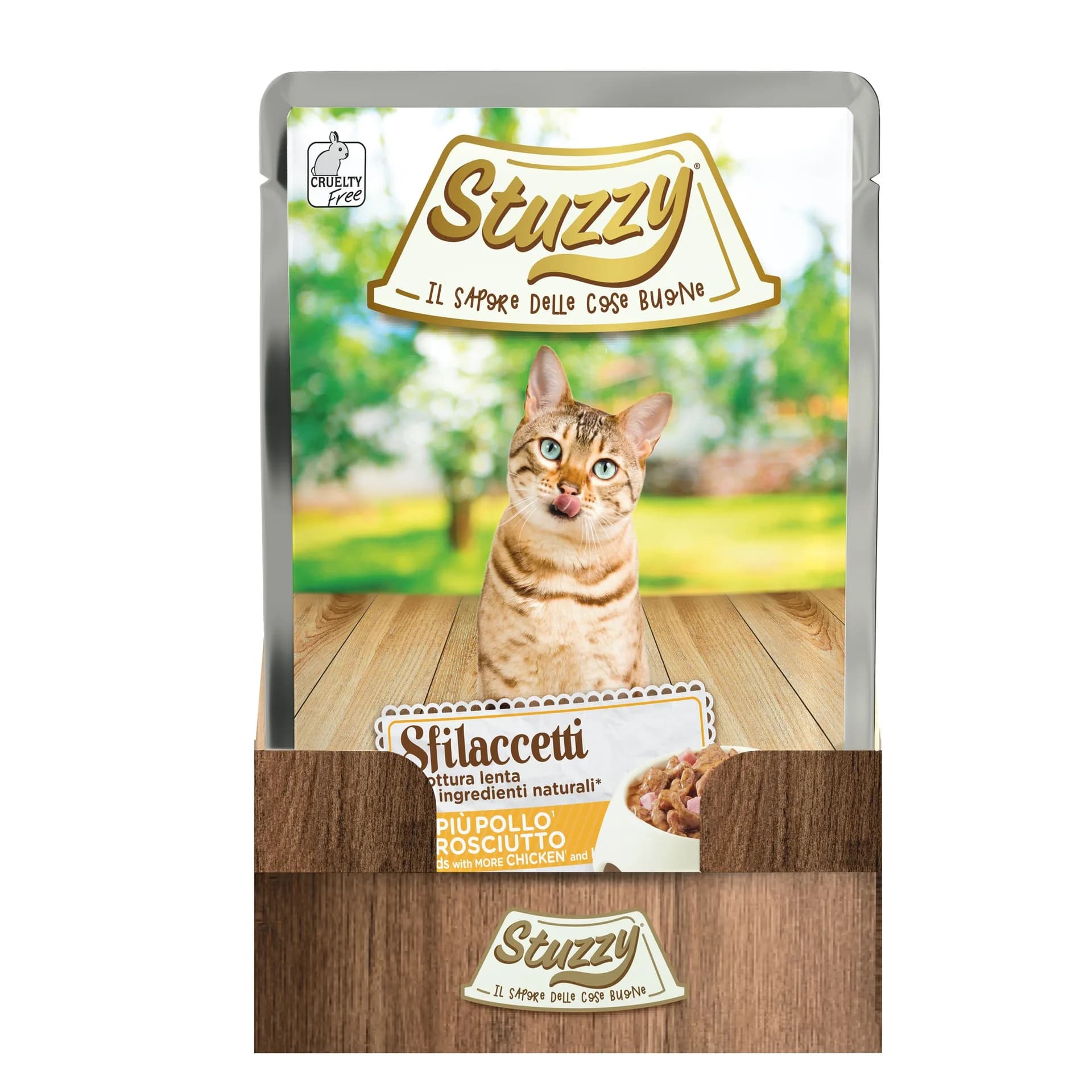 Stuzzy Sfilaccetti karma mokra dla dorosłych kotów kurczak z szynką 85 g