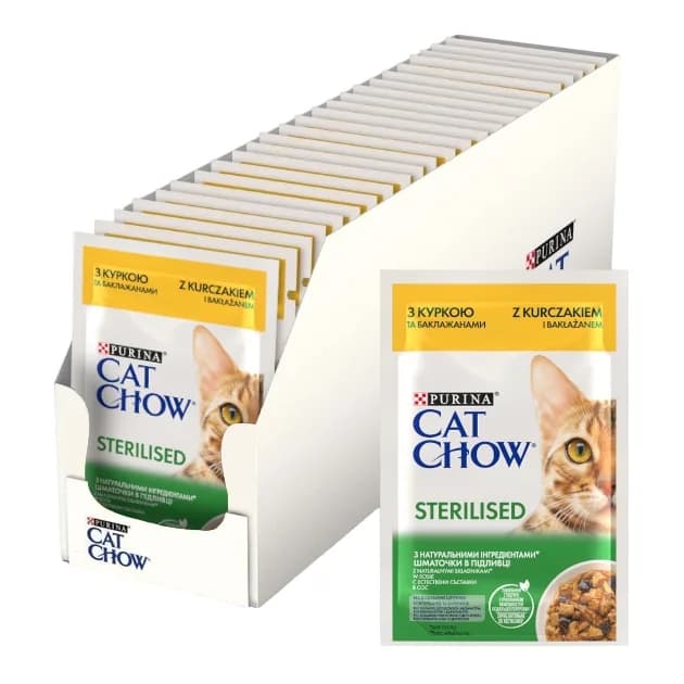 Cat Chow Purina Sterilised mokra karma z kurczakiem i bakłażanem w sosie 85 g