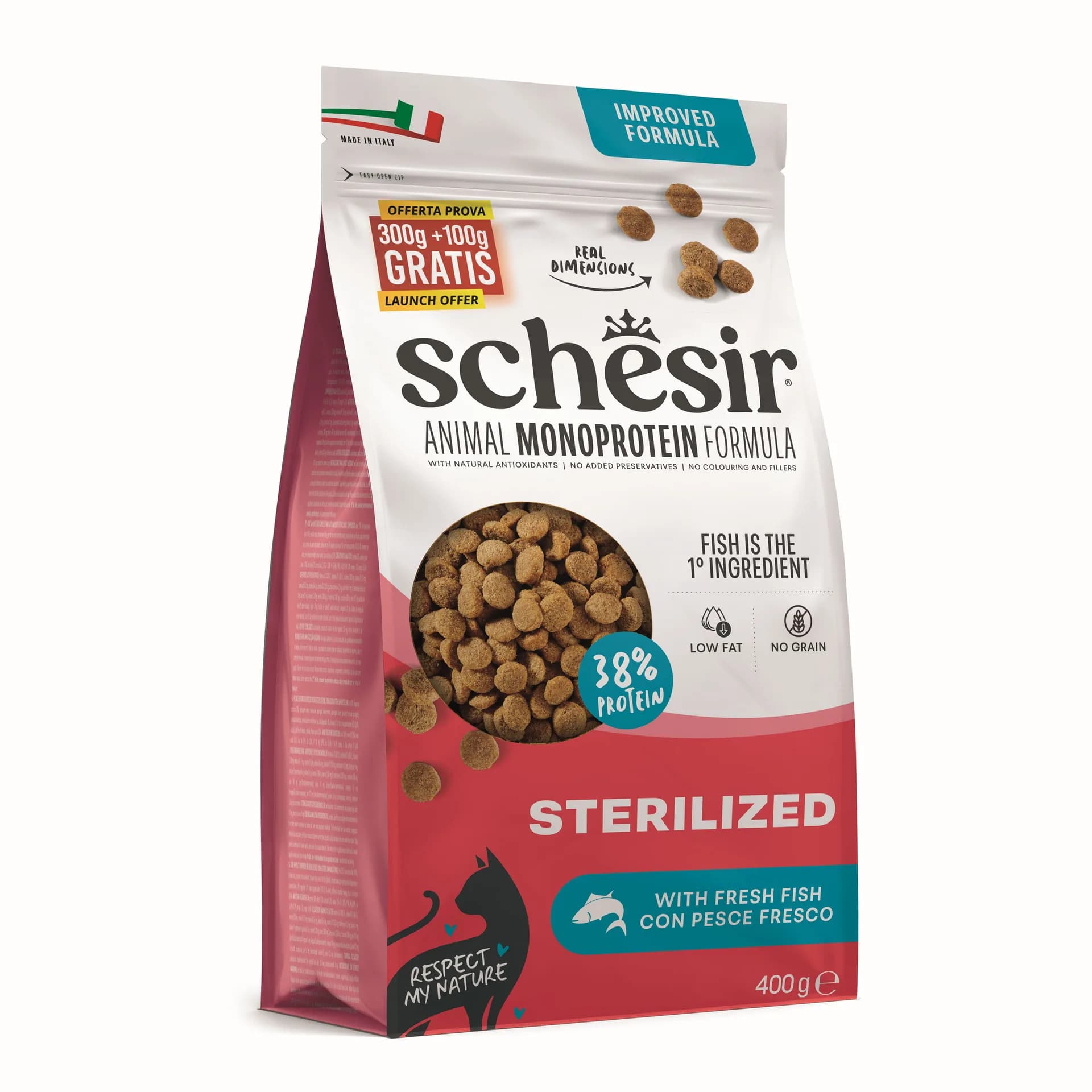 Schesir Animal Monoprotein Formula Sterilized karma sucha dla kota po sterylizacji ryba worek
