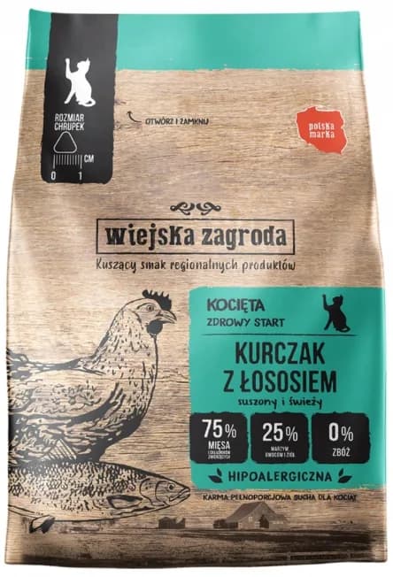 Wiejska Zagroda Karma sucha dla kociąt Kurczak z łososiem