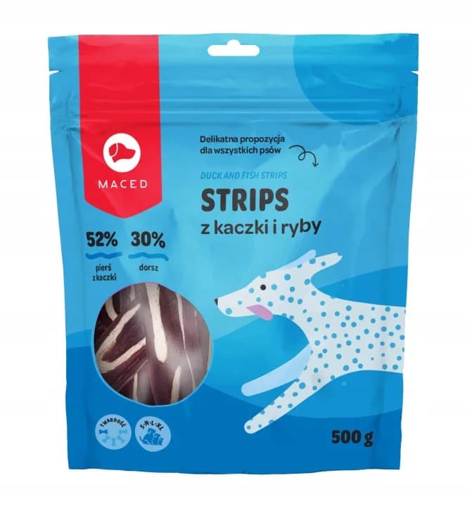Maced Smakołyki Strips Przysmak dla psa kaczka i dorsz 500 g