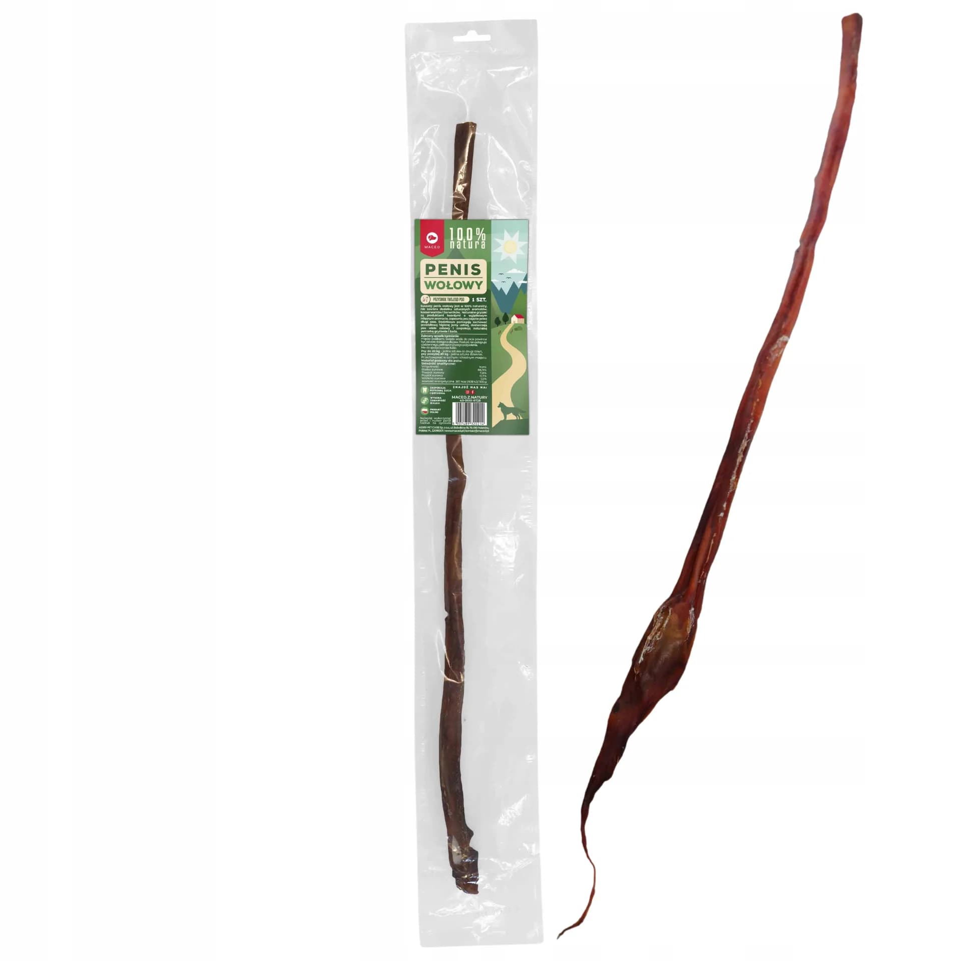 Maced Penis Wołowy Cały Przysmak dla psa Twardy Gryzak Naturalny BARF 70 cm