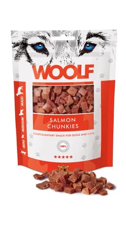 Woolf Soft Salmon Chunkies Smaczki dla psa kostki kawałki z Łososia 100 g