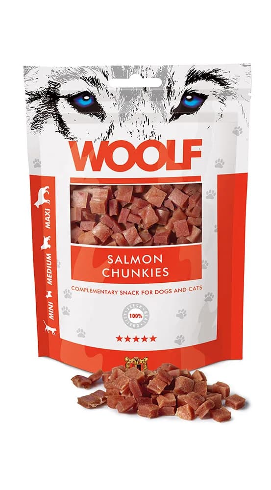 Woolf Soft przysmak dla psów Salmon Chunkies Smaczki kostki kawałki z Łososia 100 g