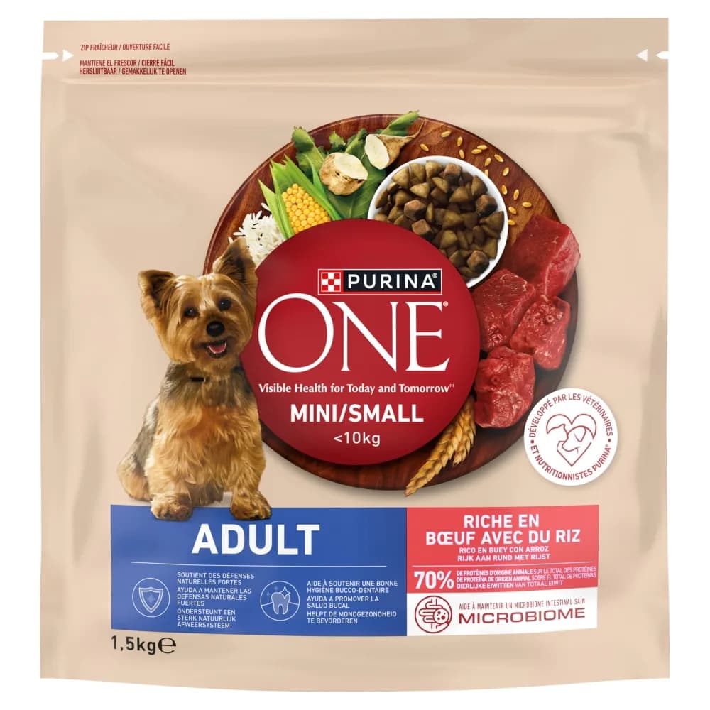 Purina ONE Adult Mini/Small Karma dla dorosłych psów bogata w wołowinę z ryżem – 1,5 kg