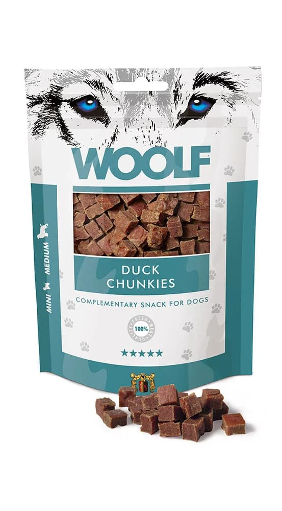 Woolf Chunkies Duck Miękki przysmak dla psów Kostki z Kaczką 100 g