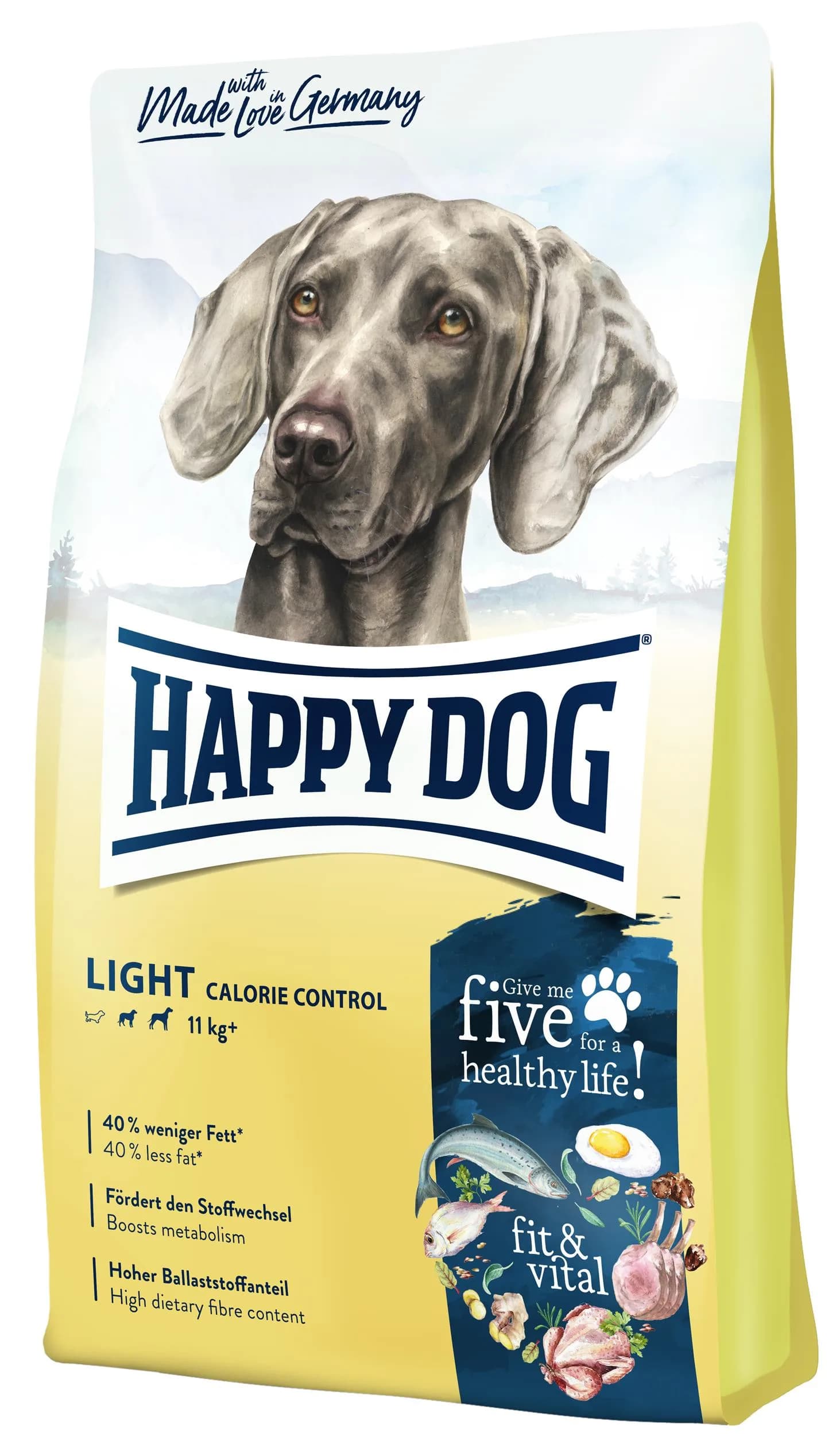 Happy Dog Fit & vital Light Calorie Control karma sucha z drobiem, jagnięciną i rybą dla dorosłych psów z lekką nadwagą