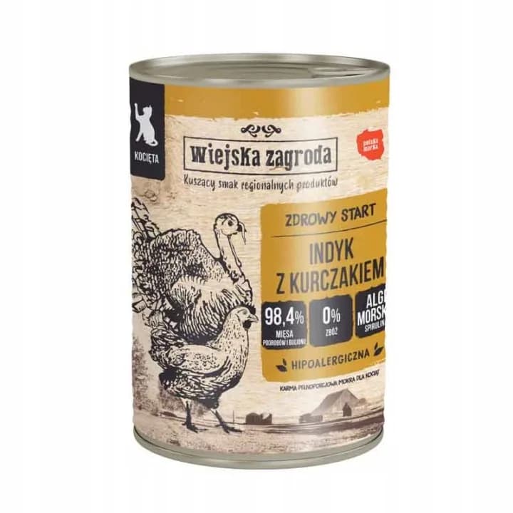 Wiejska Zagroda karma mokra dla kociąt indyk z kurczakiem 400g