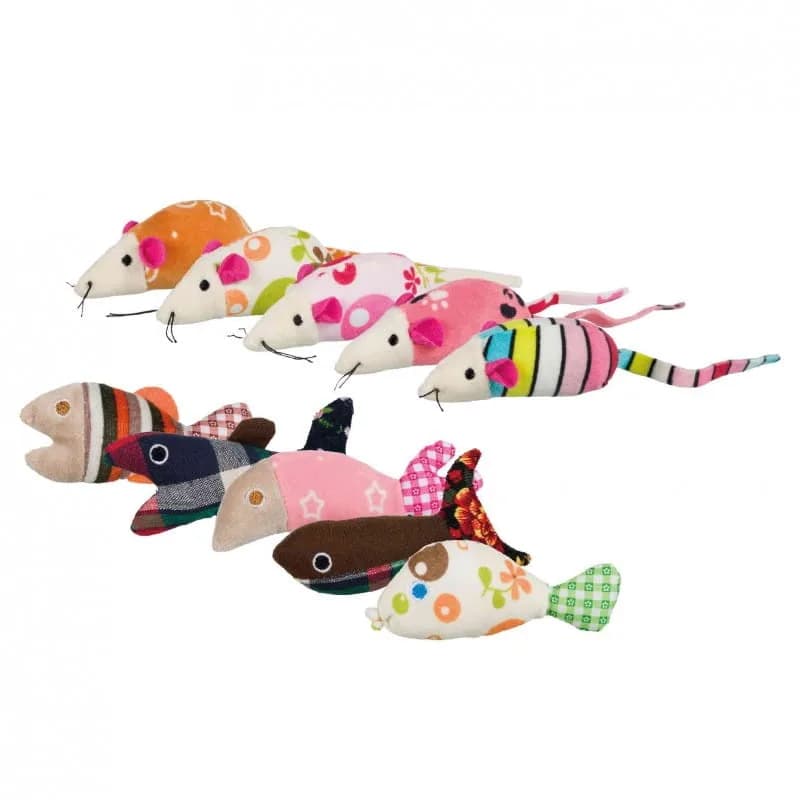 Trixie Pluszowe myszy i ryby dla kota 9-12 cm