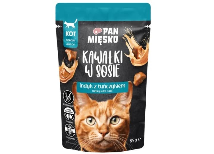 Pan Mięsko Karma mokra dla kota Kawałki w sosie Indyk z tuńczykiem 85 g